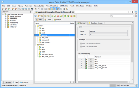 Greenplum DBA Tool Security Manager Tree in Aqua Data Studio