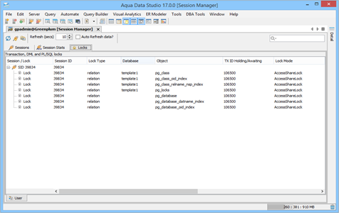 Greenplum DBA Tool Session Manager Locks in Aqua Data Studio