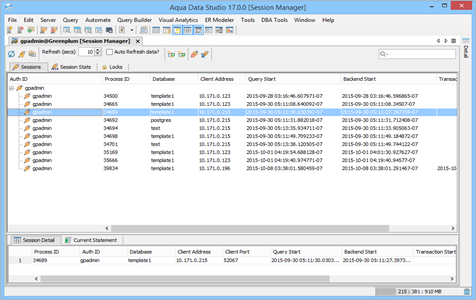 Greenplum DBA Tool Session Manager Session in Aqua Data Studio