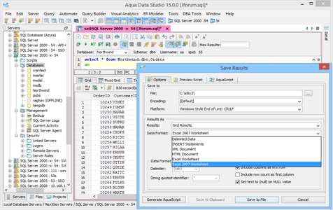 Grid Results Save As in Aqua Data Studio