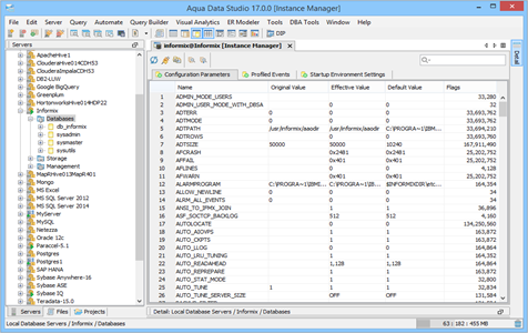 Informix DBA Tool Instance Configuration Parameters in Data Studio