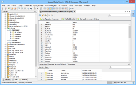Informix DBA Tool Instance Manager Profiled Events in Aqua Data Studio