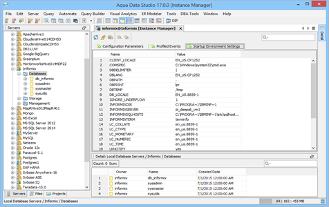 Informix DBA Tool Instance Startup Environment Settings in Data Studio