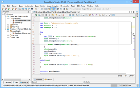 Javascript IDE Open API Aqua in Aqua Data Studio