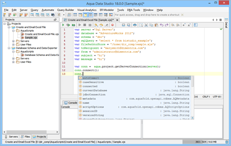Javascript IDE Open API Autocompletion in Aqua Data Studio