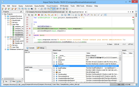 Javascript IDE Open API Debug in Aqua Data Studio