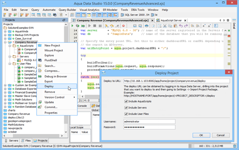 Javascript IDE Open API Deploy to Aquadataserver in Aqua Data Studio