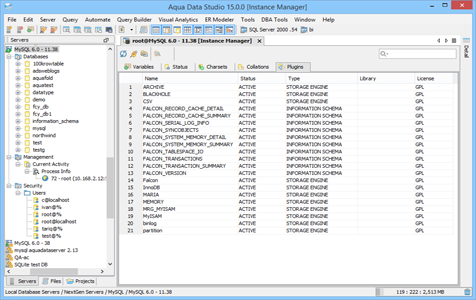 MySQL DBA Tool Instance Manager Plugins in Aqua Data Studio