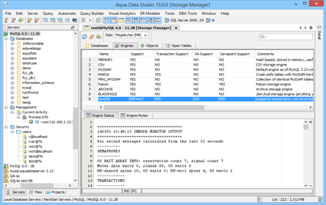 MySQL DBA Tool Storage Manager Engines in Aqua Data Studio