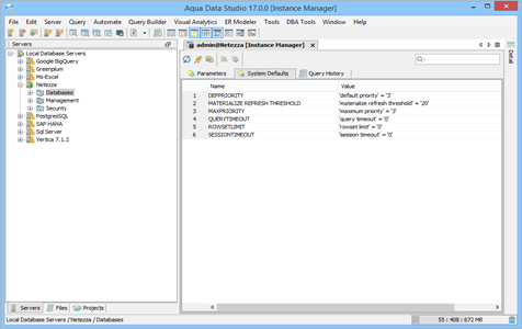 Netezza DBA Tool Instance Manager System Defaults in Aqua Data Studio