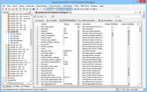 Oracle DBA Tool Instance Manager Oracle Parameters in Aqua Data Studio