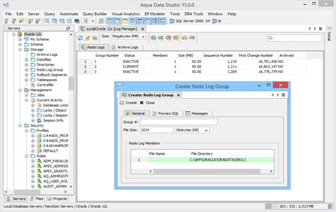 Oracle DBA Tool Log Manager in Aqua Data Studio