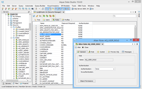 Oracle DBA Tool Security Manager Roles in Aqua Data Studio