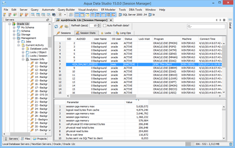 Oracle DBA Tool Session Manager in Aqua Data Studio