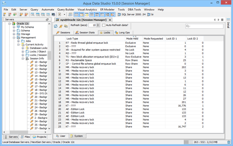 Oracle DBA Tool Session Manager Locks in Aqua Data Studio