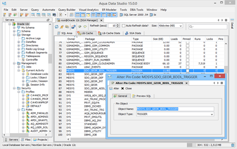 Oracle DBA Tool SGA Manager Lib Cache in Aqua Data Studio