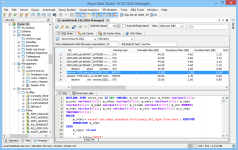 Oracle DBA Tool SGA Manager SQL Area in Aqua Data Studio