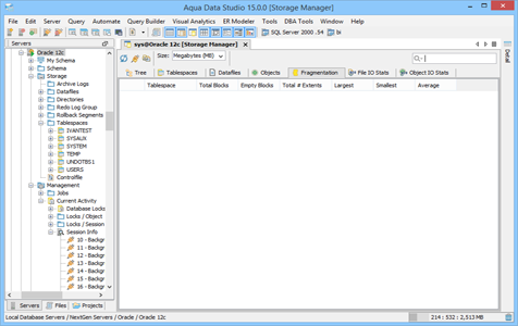 Oracle DBA Tool Storage Manager Fragmentation in Aqua Data Studio