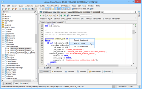 Oracle SQL Debugger Run to Cursor in Aqua Data Studio