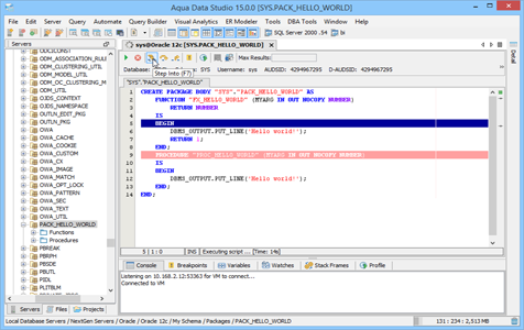 Oracle SQL Debugger Step Into in Aqua Data Studio