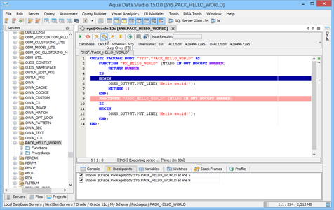 Oracle SQL Debugger Step Over in Aqua Data Studio