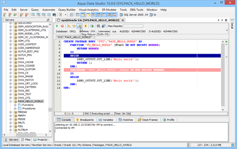 Oracle SQL Debugger Step Return in Aqua Data Studio
