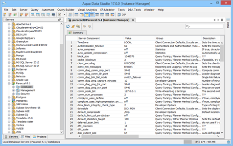 Paraccel DBA Tool Instance Manager Summary in Aqua Data Studio