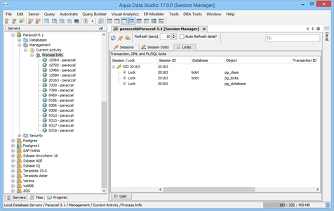 Paraccel DBA Tool Session Manager Locks in Aqua Data Studio