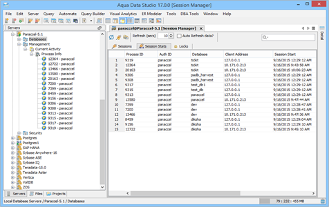 Paraccel DBA Tool Session Manager Session Stats in Aqua Data Studio