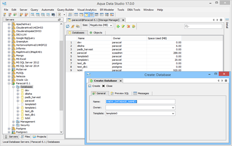 Paraccel DBA Tool Storage Manager Databases in Aqua Data Studio
