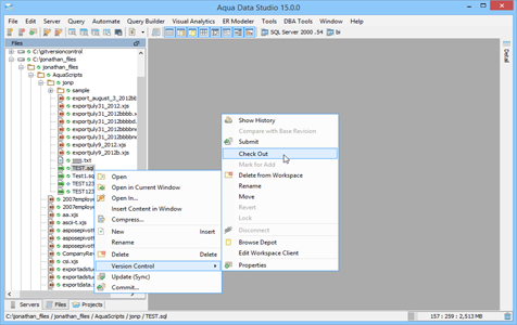 Perforce Checkout File in Aqua Data Studio