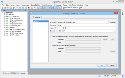 Perforce Checkout Project in Aqua Data Studio