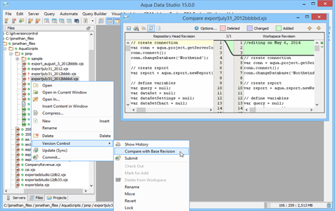 Perforce Compare with Base Revision in Aqua Data Studio