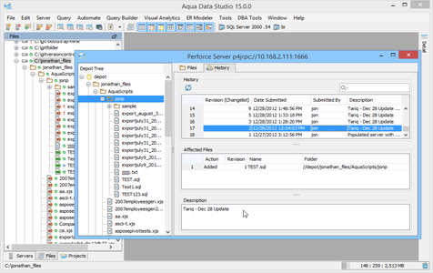 Perforce Depot Browser in Aqua Data Studio