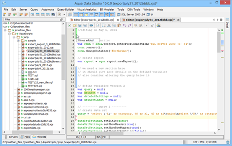 Perforce Inline Difference Indicators in Aqua Data Studio