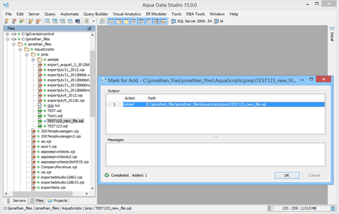 Perforce Mark For Add Dialog in Aqua Data Studio