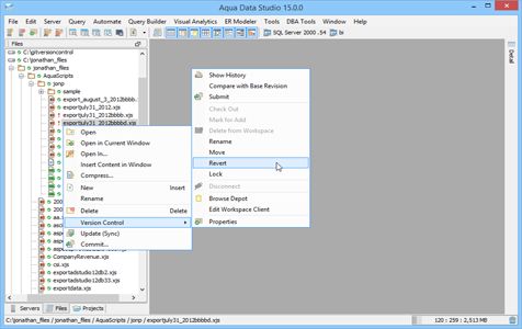 Perforce Revert in Aqua Data Studio