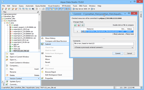 Perforce Submit in Aqua Data Studio