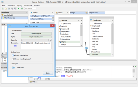 Query Builder Join Properties in Aqua Data Studio