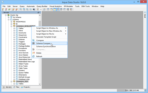 Schema Compare Right Click Menu in Aqua Data Studio