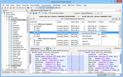 Schema Compare Synchronization in Aqua Data Studio