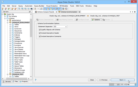 Schema Compare Synchronization Options in Aqua Data Studio