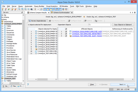 Schema Compare Synchronization Review Dependencies in Aqua Data Studio