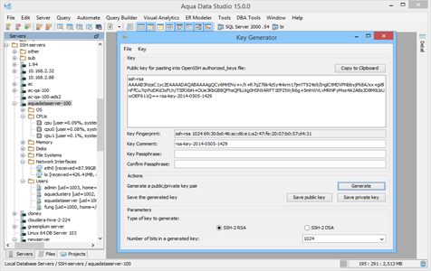 Secure Shell SSH Key Generator in Aqua Data Studio