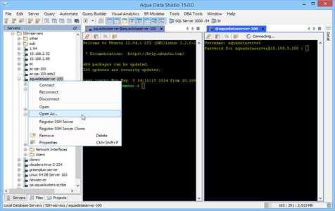 Secure Shell SSH Open As in Aqua Data Studio