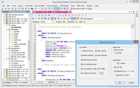 SQL Formatting Options in Aqua Data Studio SQL Query Analysis tool