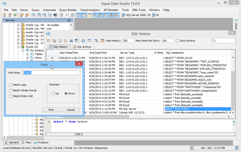 SQL History Search in Aqua Data Studio