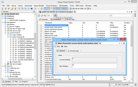 SQL Server DBA Tool Instance Manager Parameters in Aqua Data Studio