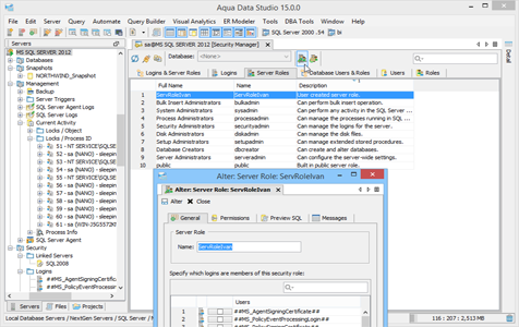 SQL Server DBA Tool Security Manager Server Roles in Aqua Data Studio