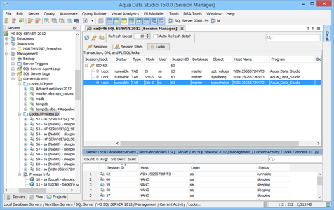 SQL Server DBA Tool Session Manager Locks in Aqua Data Studio